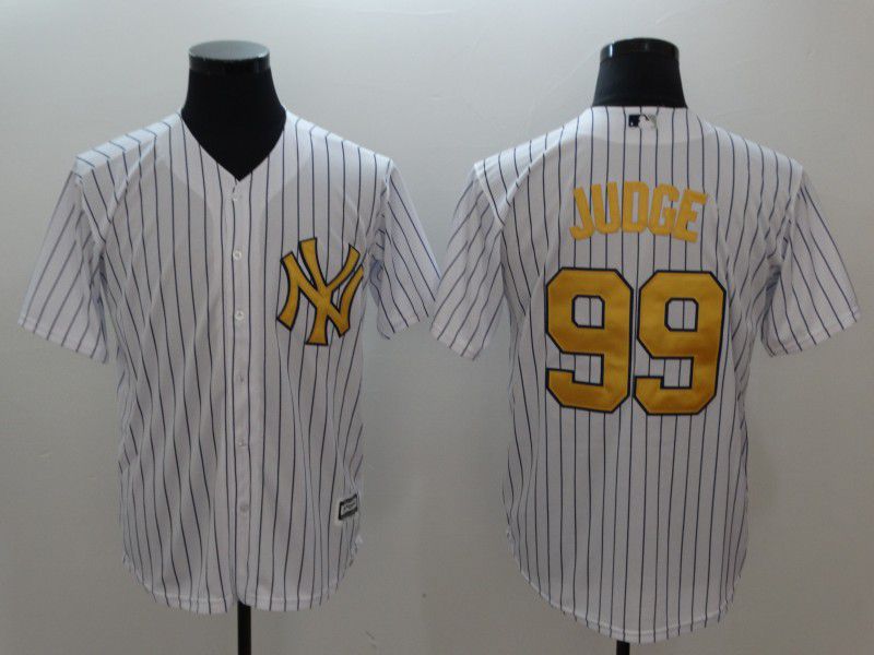 Men New York Yankees #99 Judge White striped gold Game MLB Jerseys->new york yankees->MLB Jersey